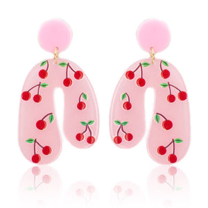 Acrylic Cherries Post Dangle Earrings
