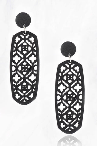 Long Wood Cutout Earrings